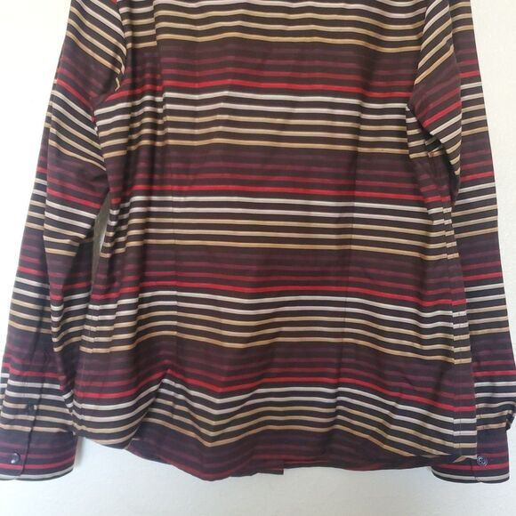 Coldwater Creek Blouse Size S 8 Brown Red Stripe No Iron Long Sleeve Button - Picture 9 of 15